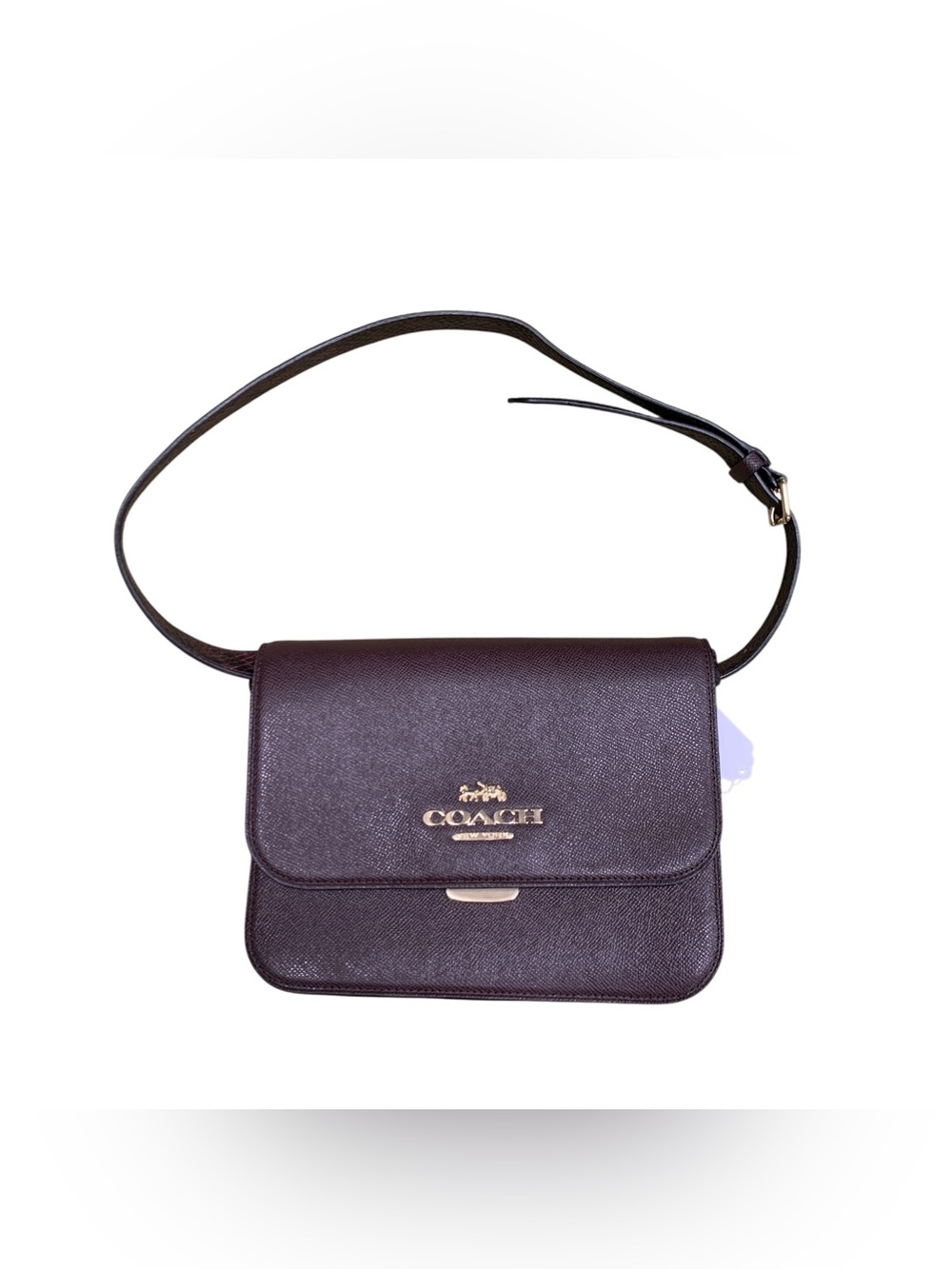 Coach Saffiano Leather Crossbody Bag in Dark Brown with Gold Hardware
